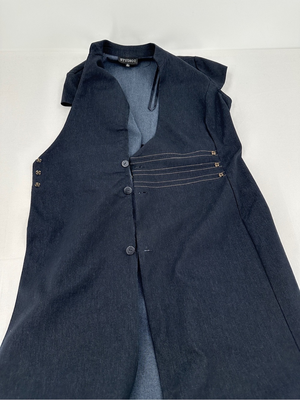 Dark Denim Belted Fit & Flare Midi Dress Size 12 NWOT Sculpted Waist - Picture 5 of 10